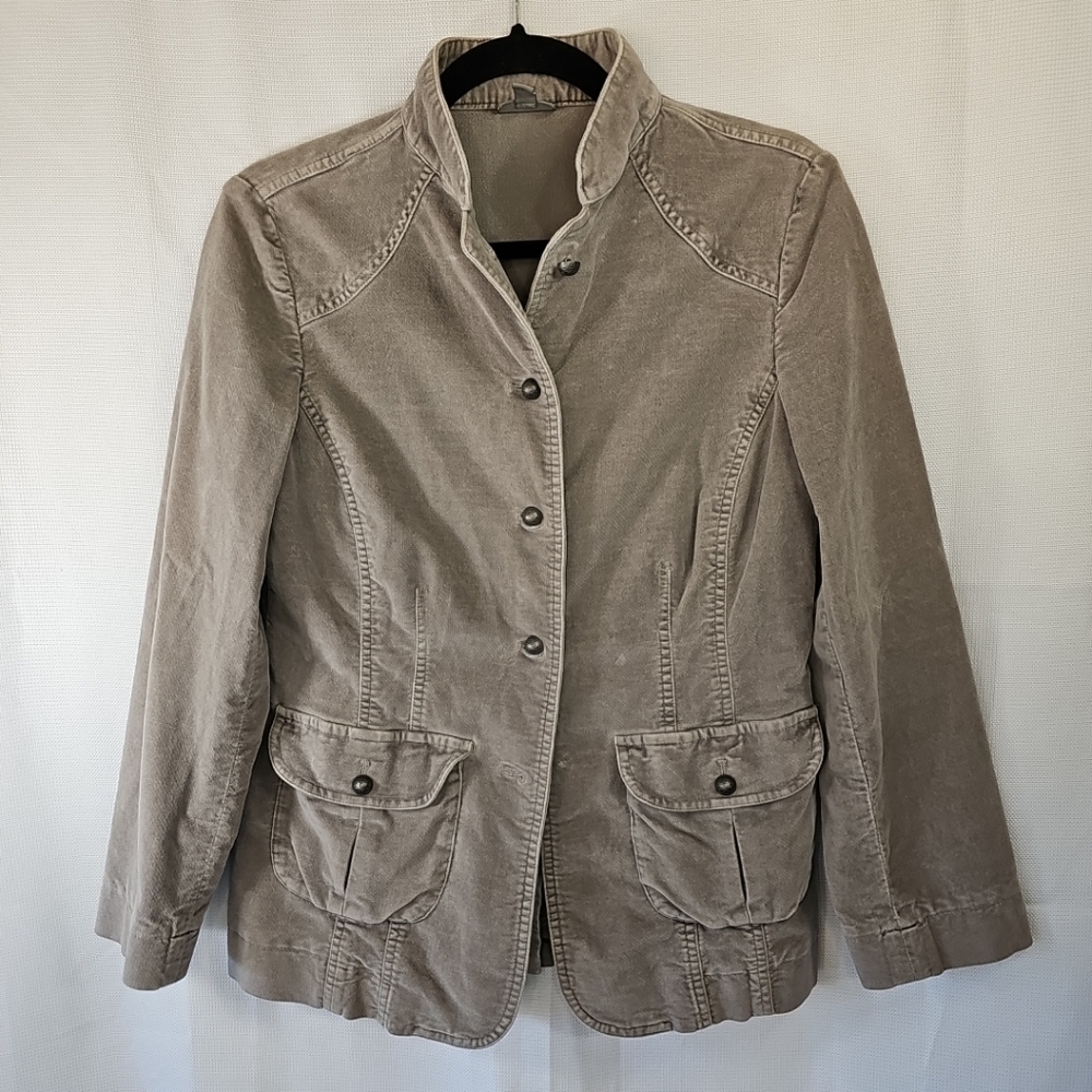 J Jill Gray Cotton/Spandex Long Sleeve Button Front Blazer w/Pockets-Size: 6